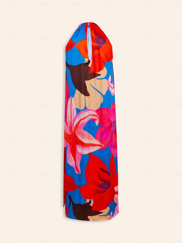  Dam Solklänning Sommarklänning Halter Neck Klänning Långklänning Maxiklänning Rosenröd Ärmlös Mode Blommor Blomma / Växter Halterneck Blomstil Tryck Vår & sommar Halterneck Strandsemester Ljuv