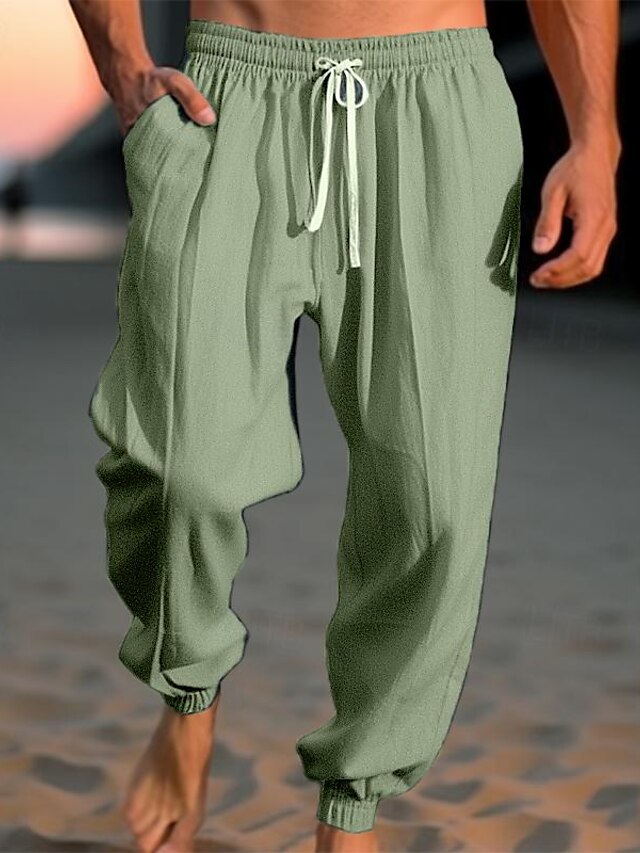  Bărbați Pantaloni de in Pantaloni Pantaloni de vară Pantaloni de plajă Cordon Talie elastică Manșetă Elastică Simplu Confort Respirabil Casual Zilnic Concediu Modă Stil Clasic Verde Militar Bleumarin
