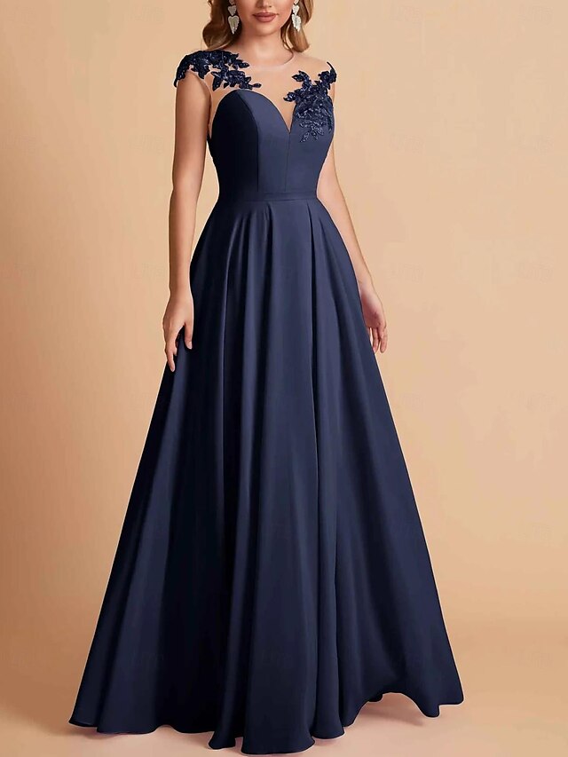 A-Line Evening Gown Elegant Dress Formal Wedding Guest Floor Length ...