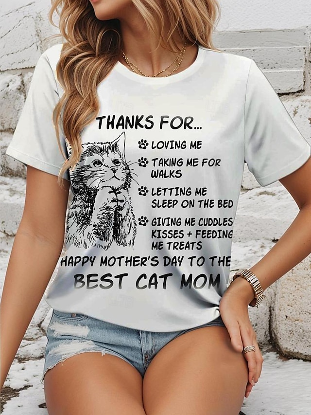  Damen T Shirt Tier Katze Hund Täglich Stilvoll Kurzarm Rundhalsausschnitt Weiß Sommer