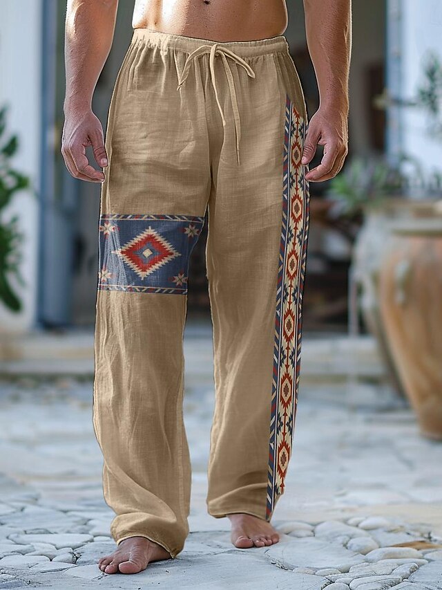 Men's Geometric Pattern Graphic Prints Linen Pants Trousers Summer ...