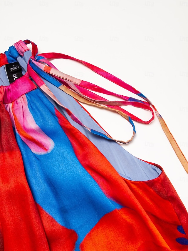  Dam Solklänning Sommarklänning Halter Neck Klänning Långklänning Maxiklänning Rosenröd Ärmlös Mode Blommor Blomma / Växter Halterneck Blomstil Tryck Vår & sommar Halterneck Strandsemester Ljuv