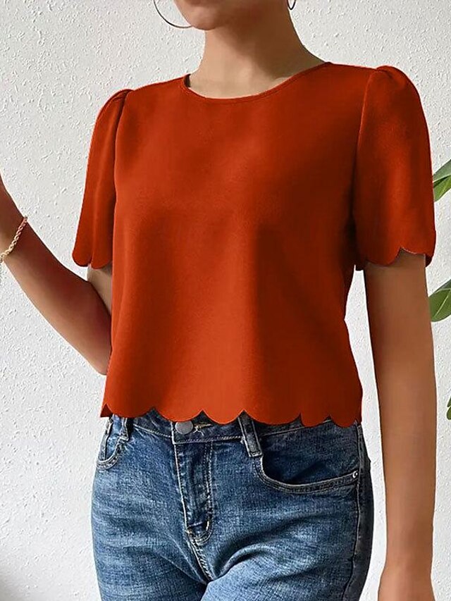  Hemd Bluse Damen Pudriges Rosa Blau Orange Glatt Sexy Strasse Täglich Modisch Rundhalsausschnitt Regular Fit S