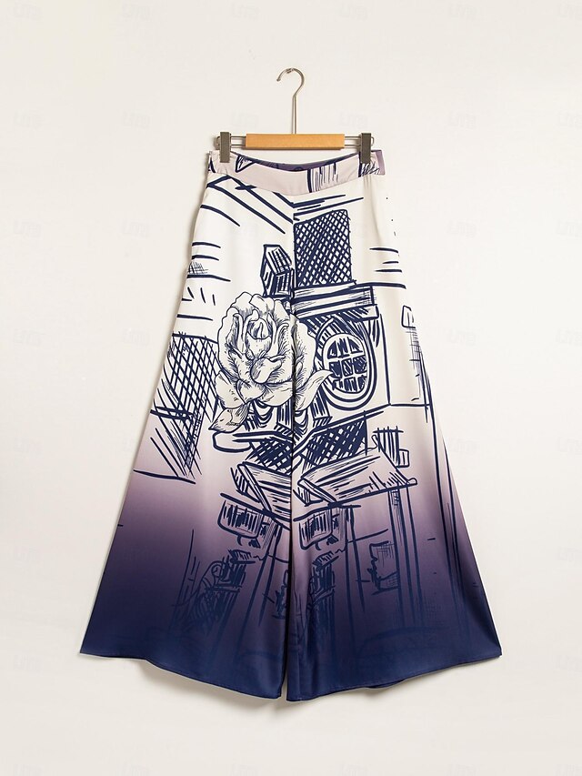 Ink Floral Print Short Sleeve Shirt & Wide Leg Pants Loungewear Set