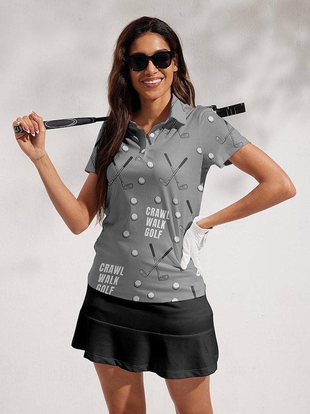  Dam Vandringspolotröja Matchande polo Ljusgrå Grå Kortärmad Solskydd Överdelar Golfkläder för damer Kläder Outfits Bär kläder