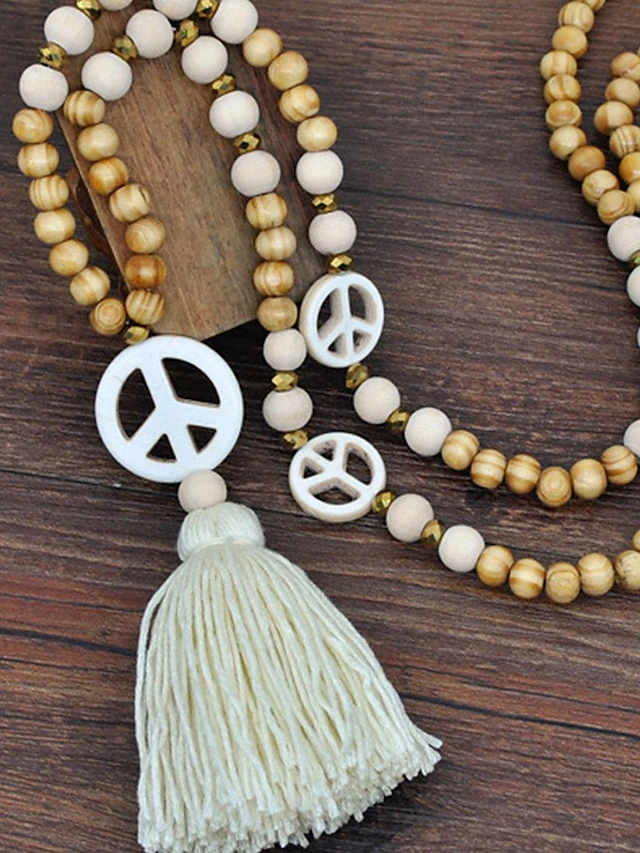 1PC Necklace For Women's Street Daily Wooden Crystal Stone Long 13