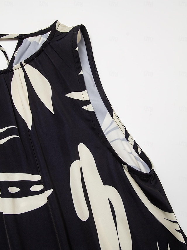  Mulheres Vestido casual Vestido Longo Preto Azul Royal Sem Manga Folhas Primavera Verão Arredondar Casual Diário férias na praia S M L
