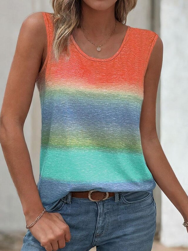 Women's Camisole Tank Top Vest Daily Sleeveless Sleeveless Crew Neck Vacation Daily Orange Summer4