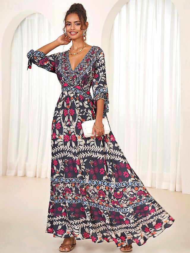 V Neck Women Bohemian Maxi Dress main image 1