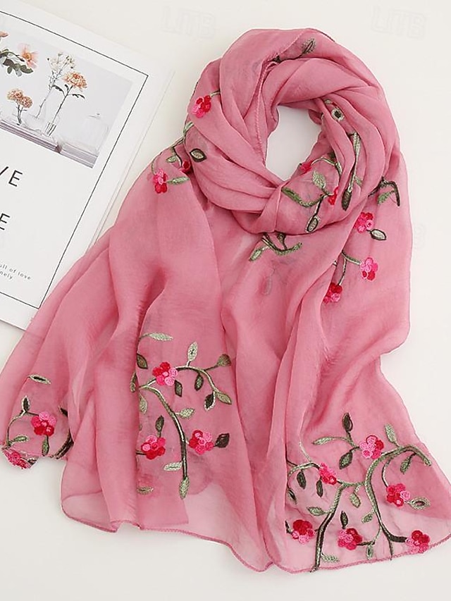  Women's Chiffon Scarf Street Daily Date Pink Scarf Floral