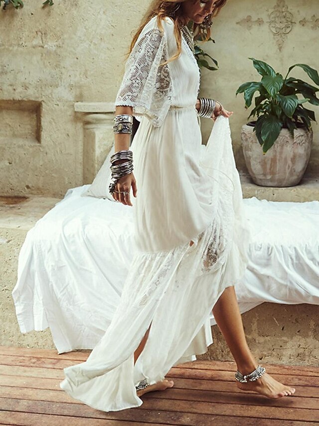 Women's Mini Dress White Dress Swing Dress Summer Dress Boho Dress Streetwear Maxi Basic Vacation Street Holiday Regular Fit Half Sleeve V Neck White Summer 5