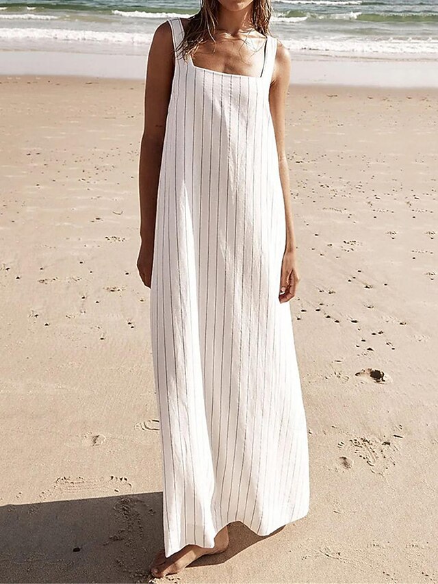 Women's White Dress Sundress Stripe Backless Strap Maxi Dress Casual Daily Vacation Short Sleeve Summer 6