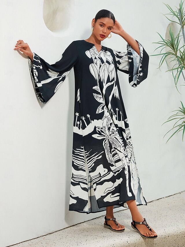 Vacation V Neck Short Sleeve Paisley Loose Maxi Dress