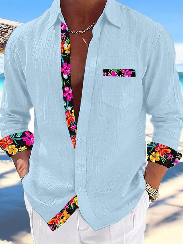  Homme Chemise Chemise Lin Chemisette Chemise d'été Tenues de plage Chemise boutonnée Plein Vacances Curise Noir Blanche Rose Claire Bleu manche longue Col Printemps été Vêtement Tenue