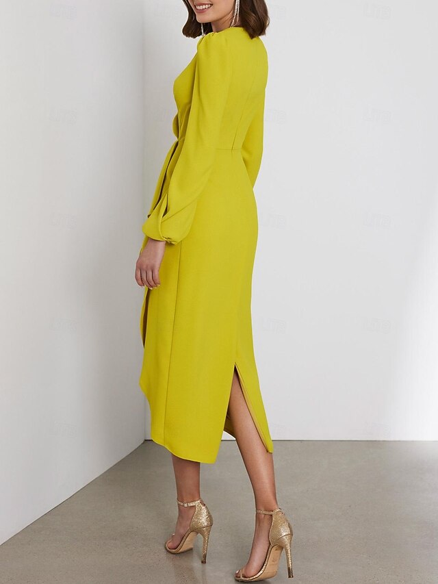 Chic Yellow Wedding Guest Dress Strapless Sheath Chiffon Long Evening Dress DP05443
