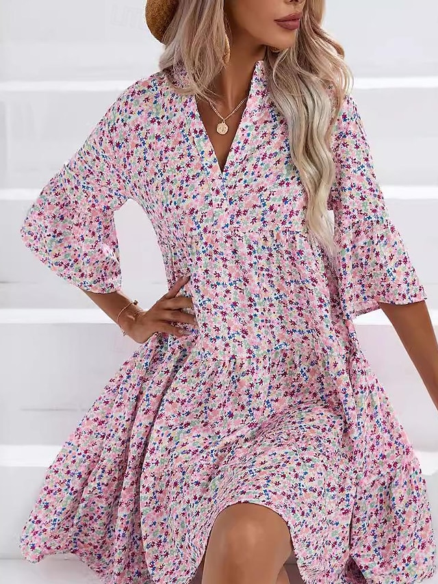  Women's Casual Dress Floral Graphic V Neck Mini Dress Stylish Classic Work Daily Half Sleeve Summer