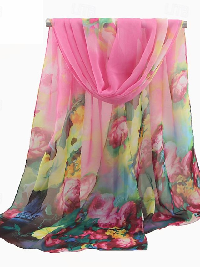  Women's Chiffon Scarf Street Daily Date Yellow Red Blue Scarf Floral