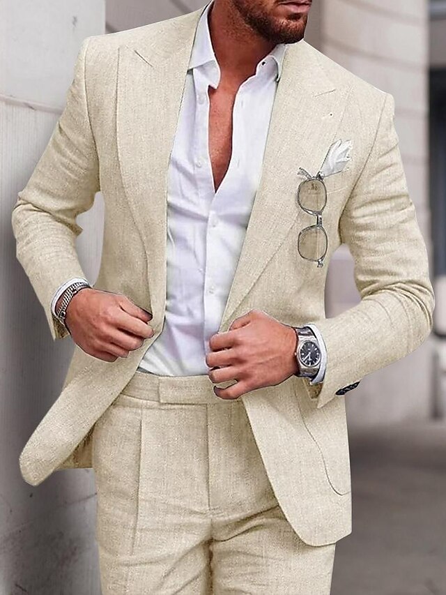 Light Green Men's Summer Beach Wedding Suits 2 Piece Pinstripe Suit Standard Fit Single Breasted