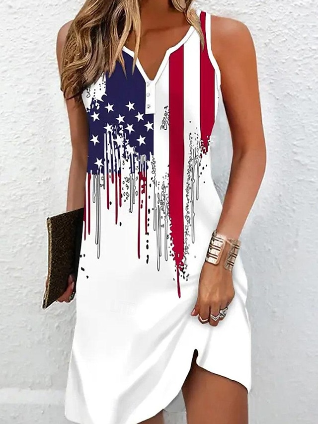  Independence Day Women's Patriotic Fourth of July Dress Mini Dress Petite Dress T Shirt Dress Tee Dress Sundress Summer Dress Active Fashion Streetwear Outdoor Vacation Street Regular Fit Flag