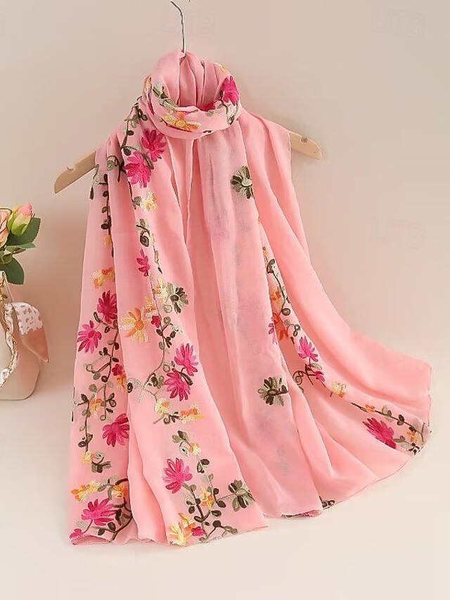  Damen Rechteckiger Schal Strasse Täglich Verabredung Beige Schwarz Rosa Schal Blumen