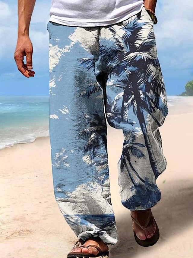  Hombre Hawaiano Pantalones Impresión 3D Pantalones rectos Media cintura Cintura elástica con cordón. Festivos Playas Verano Primavera Otoño Moldura de Relajación Rígido