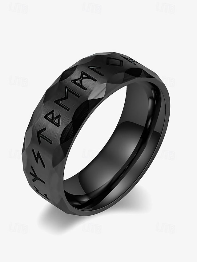  Men's Ring Ancient silver Steel Black Stainless Steel Titanium Steel Vintage Nordic