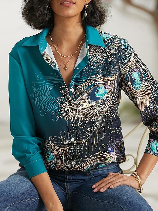  Pentru femei Cămașă Bluză Pană Casual Buton Imprimeu Trifoi Manșon Lung De Bază Neon & Luminos Guler Cămașă Primăvară Toamnă