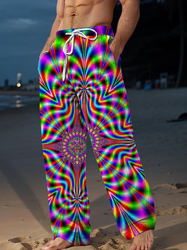 Herre Hawaiiansk Bukser 3D-udskrivning Bukser med lige ben Medium Talje Elastik i taljen med snøre Ferie Strande Sommer Forår Efterår Afslappet Pasform Uelastisk