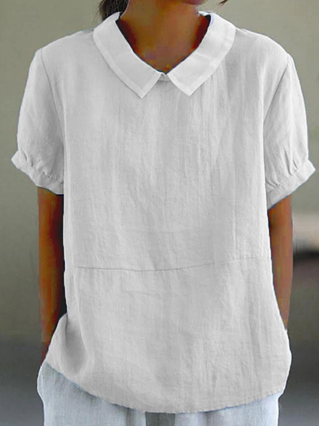 Women's Shirt Blouse Cotton Linen Shirts Plain Basic Modern Shirt Collar Daily Buttons White Pink Navy Blue Light Blue Summer 7
