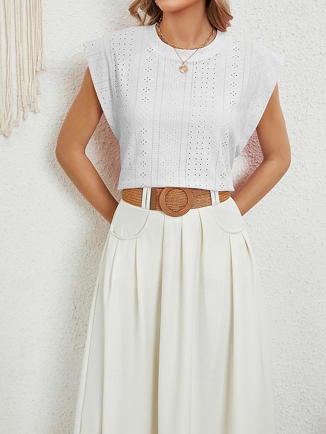  Kvinders Camisole Tank Top Sort Hvid Lilla Enkelt Skåret Ud Gade Daglig Mode Rund hals Regelmæssig pasform S