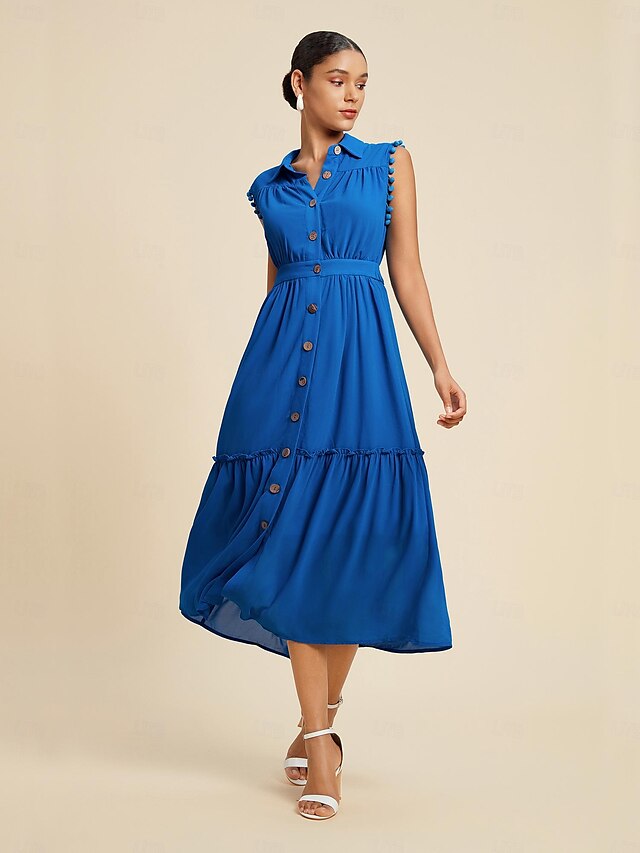 Chiffon Royal Blue Ruffle Elastic Midi Dress 2024 - $59.99