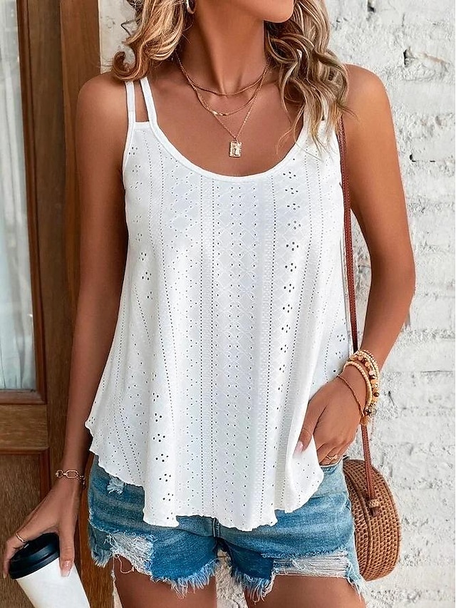  Débardeur en satin pour femmes décontracté coupe simple sans manches débardeur régulier col U vacances blanc rose bleu vert été