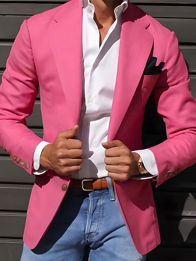  Herr Studenten Cocktailklädsel Kavaj Ceremoni Bröllopsfest Affärskläder Mode Ledigt Vår & Höst Polyester TR Slät Ficka Ledigt / vardag Enkelknäppt Blazer Ljusrosa Gul Rodnande Rosa Kungsblå
