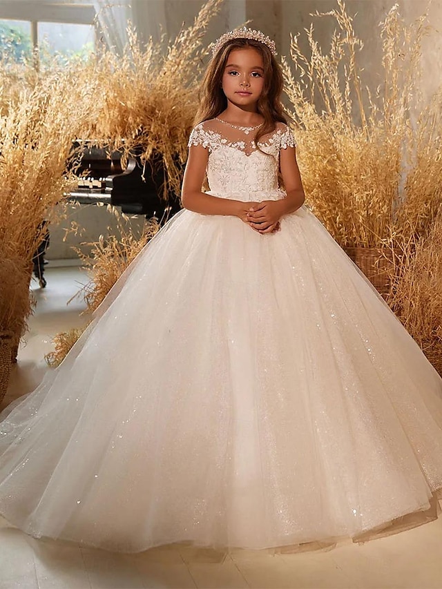  Ballett Kjole Kne Lengde Blomsterjentekjole Quinceanera Frozen Elsa Jenter Søt Prom Kjole Tulle med Rynket Royal Stil Tutu Fit 3-16 År