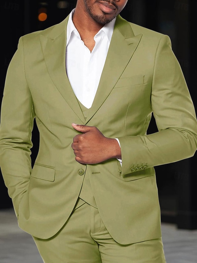  ライトグリーン スカイブルー グレー 男性用 結婚式 スーツ ソリッド 3点セット パーティー ドレス テイラーフィット シングルブレスト 二つボタン 2024年