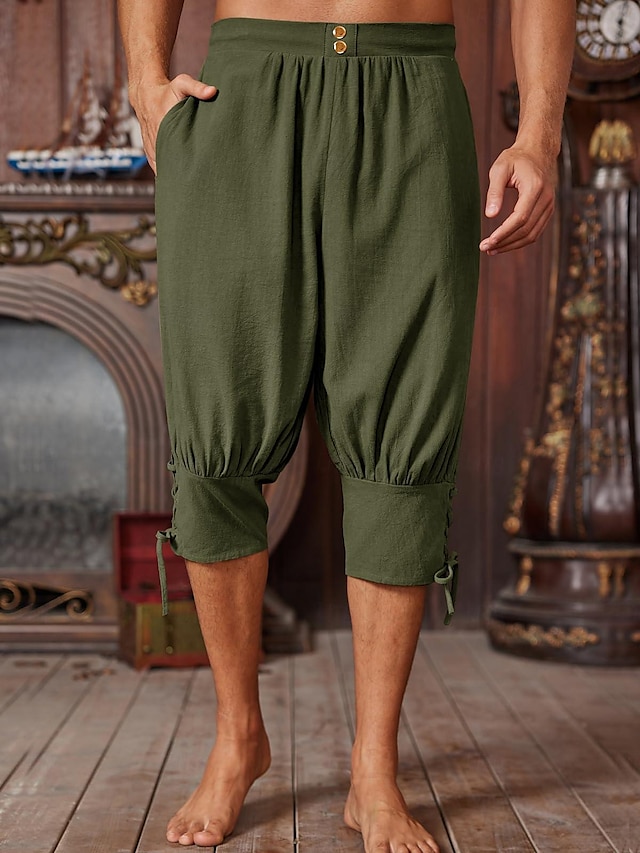  Medievale Rinascimento 17° secolo Pantaloni Pantaloni da pirata Pirata Vichingo Crociato Coulisse Tinta unita Costume Per uomo Costumi da pirata Fantasia Halloween Mascherata Halloween LARP Fiera