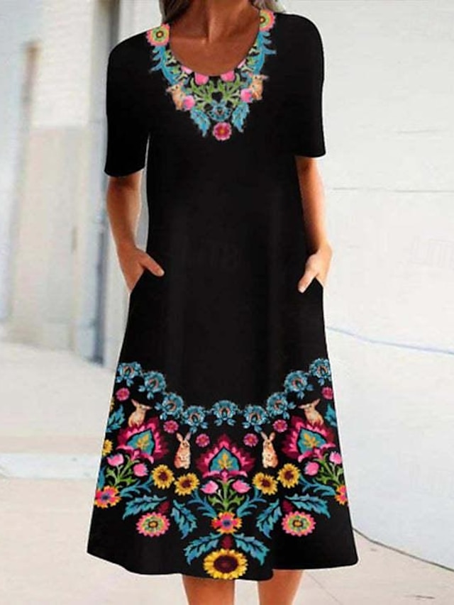  Femme Robe casual Floral Imprimer Col Ras du Cou Mini robe mode Décontractées du quotidien Rendez-vous Eté