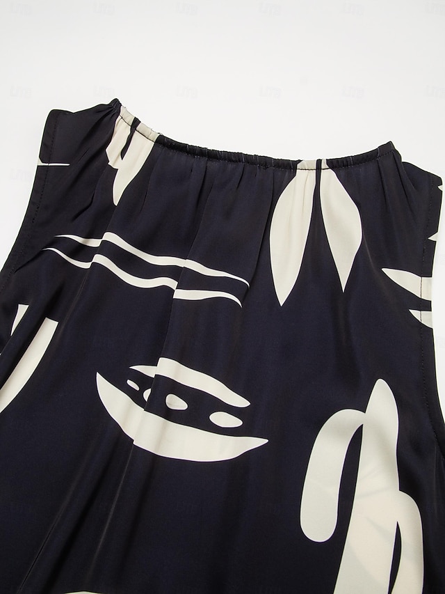  Mulheres Vestido casual Vestido Longo Preto Azul Royal Sem Manga Folhas Primavera Verão Arredondar Casual Diário férias na praia S M L