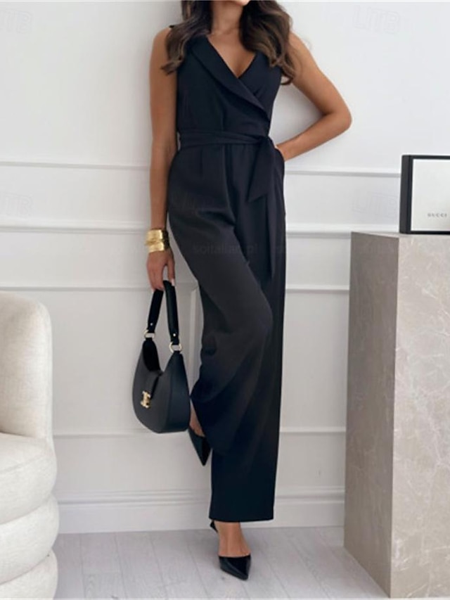  Mujer Normal Mono Elegante Color sólido Sin Mangas Corte Recto Escote en Pico Bolsillo Diario Ajuste regular Negro Blanco Fucsia Verano