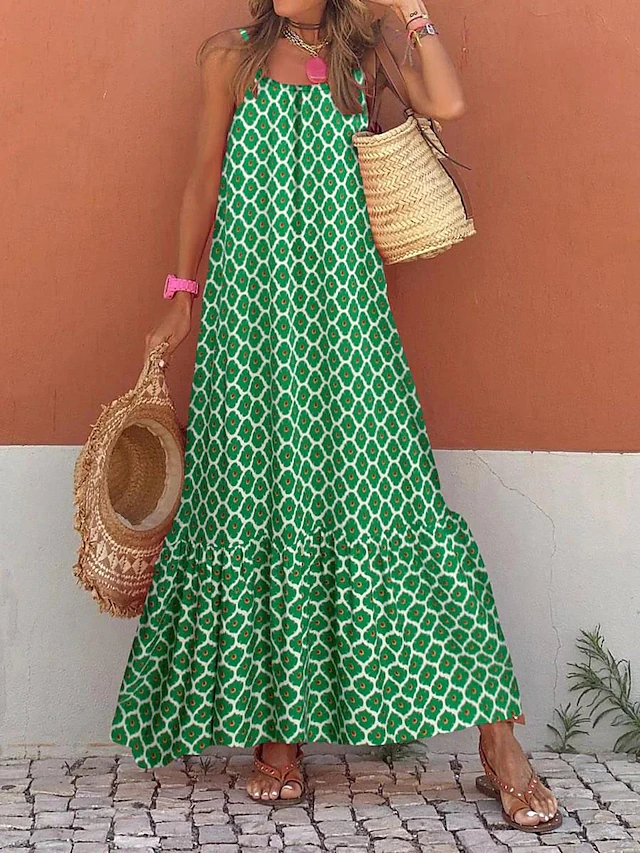Women's Casual Dress Swing Dress Slip Dress Geometric Plaid Backless Print Strap Long Dress Maxi Dress Stylish Casual Daily Date Sleeveless Summer 8