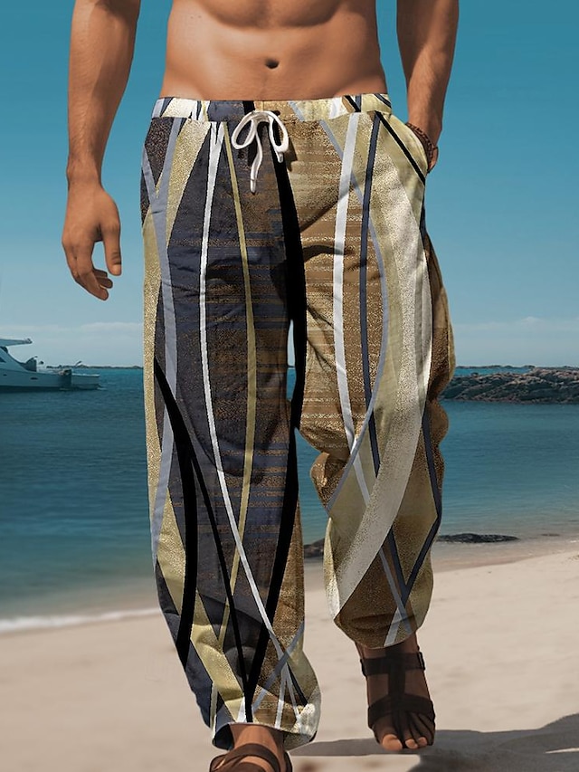  Bărbați Hawaiană Pantaloni Tipărire 3D Pantaloni cu picior drept Talie medie Talie elastică cu șnur Concediu Plaje Vară Primăvară Toamnă Potrivire lejeră Inelastic