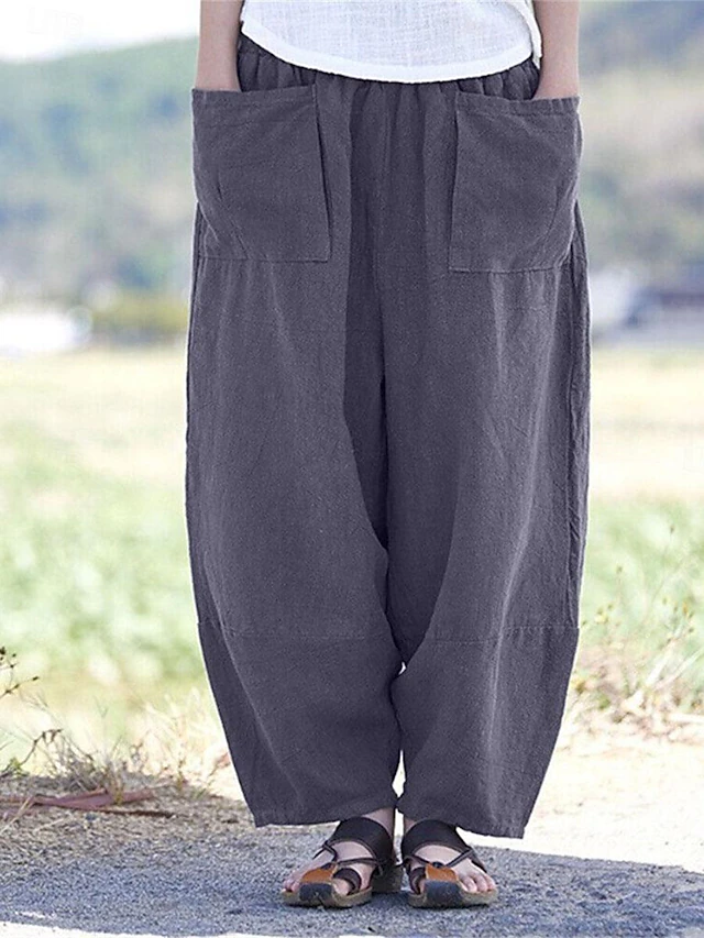 Women's Wide Leg Pants Trousers Streetwear Casual Long High Waist Plain Pocket Elastic Drawstring Design High Cut Breathability Soft Micro-elastic Vacation Street Daily Wear Wine Purple Deep Blue Gray 12