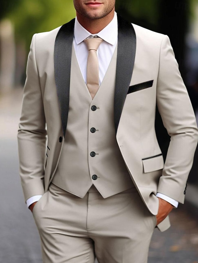  Burgundy Beige Men's Wedding Suits Solid Colored 3 Piece Fashion Daily Formal Tailored Fit Single Breasted One-button 2024