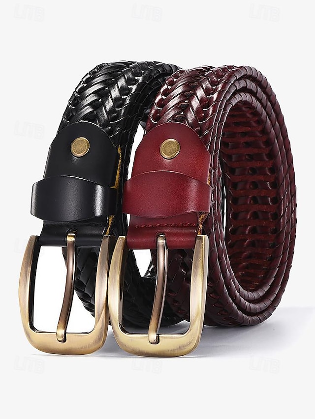  Geflochtener Ledergürtel für Herren mit Messingschnalle – Vintage-Stil in Schwarz und Braun, verstellbar für Freizeit- und Abendgarderobe