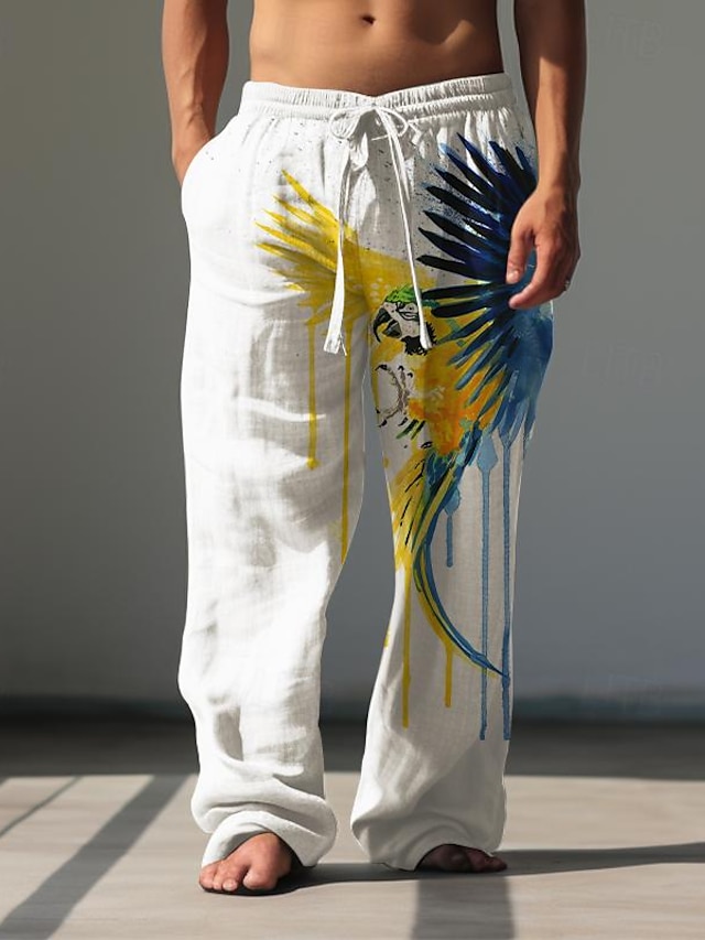  Per uomo Animale Uccello Pantaloni di Lino Pantaloni Larghi Misura del girovita medio Hawaiano Casual All'aperto Abbigliamento casual alla moda Elastico in vita Primavera & Autunno Autunno & Inverno