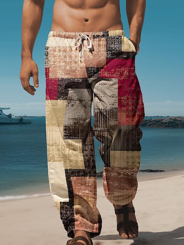  Bărbați Hawaiană Pantaloni Tipărire 3D Pantaloni cu picior drept Talie medie Talie elastică cu șnur Concediu Plaje Vară Primăvară Toamnă Potrivire lejeră Inelastic