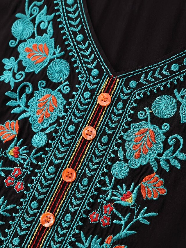 Amfyn Women's Casual 3-4 th Sleeve Embroidered Rayon Tunic Top (Maroon)