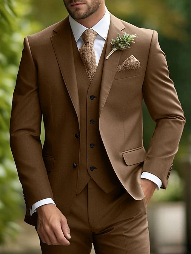  חליפות נשף גברים זית חליפות חתונה בצבע אחיד 3 חלקים יומי slim fit עם שני כפתורים חד חזה 2024