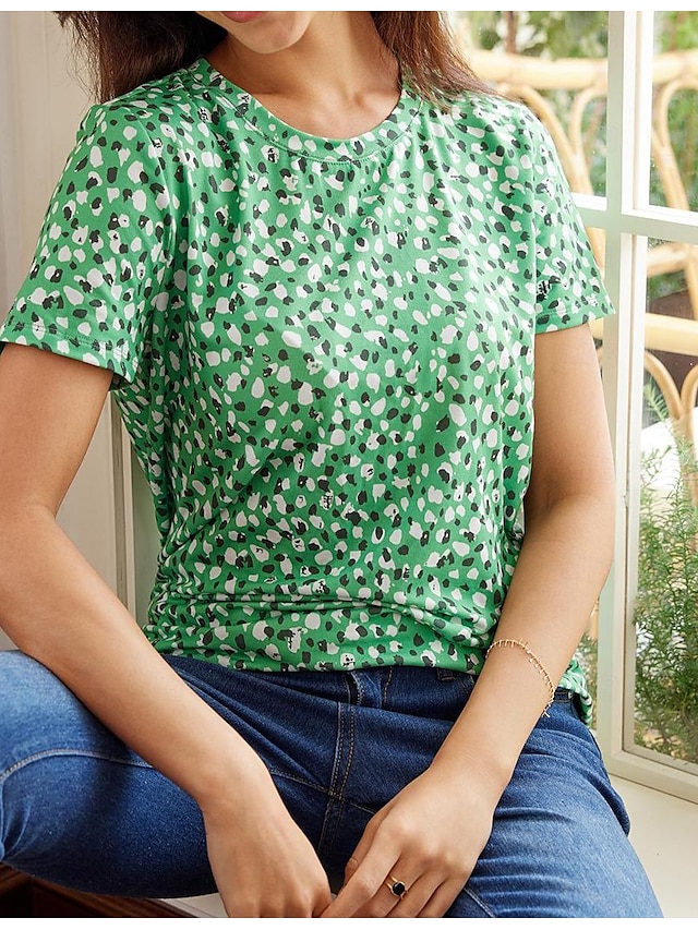  Dame T-shirt Grafisk Trykt mønster Daglig Weekend Mode Kortærmet Rund hals Grøn Sommer