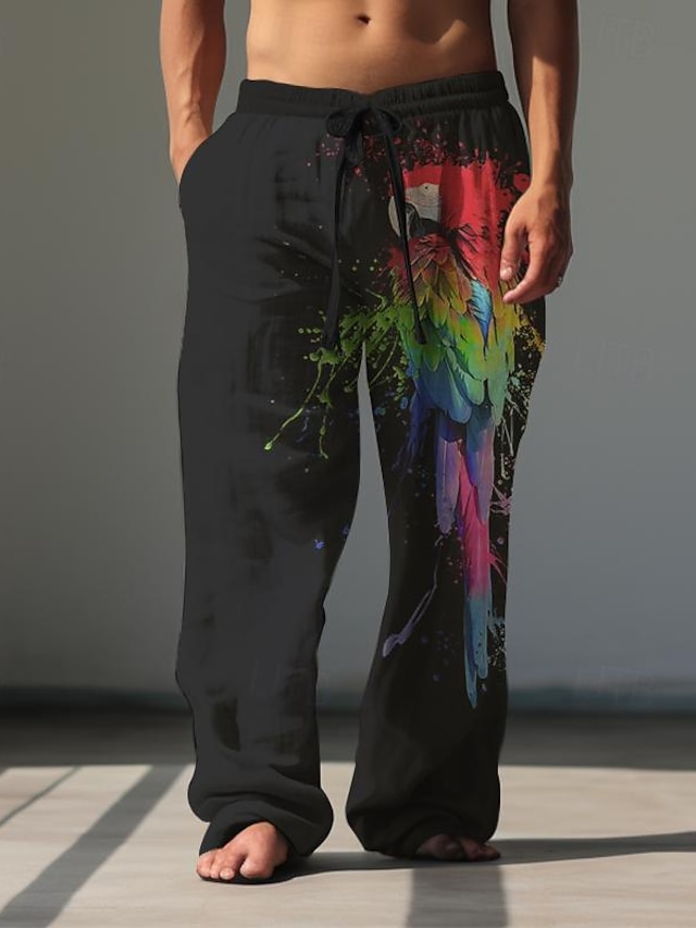  Per uomo Pantaloni di lino Vita elastica Animali Uccello Comfort Lunghezza intera Esterno Abbigliamento di strada Hawaiano Informale Nero Bianco Media elasticità